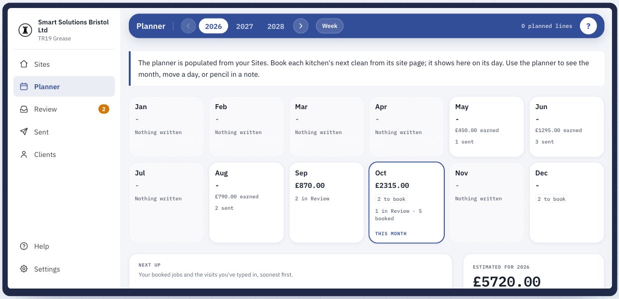 Planner showing the value of sent and booked work through the year